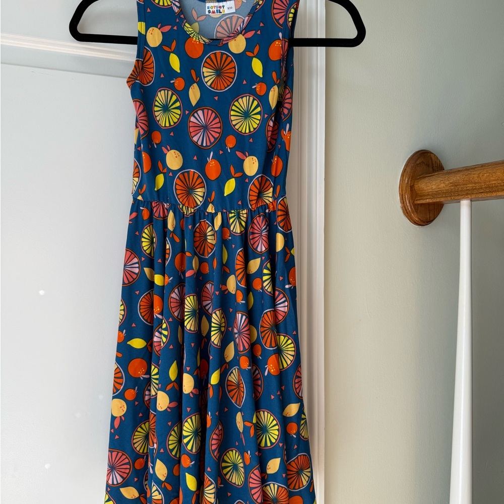 Dot Dot Smile Blue Dress with Colorful Fruit Pattern